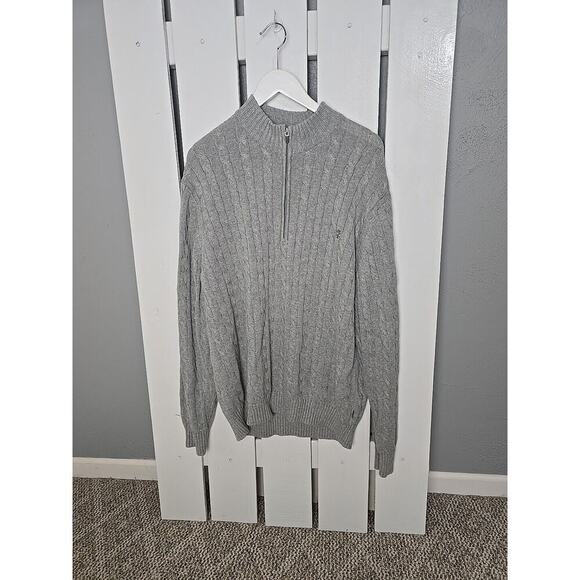 Izod Gray Cable Knit 1/4‎ Zip Pullover Cotton Sweater XXL Grandpa Core Preppy - Picture 1 of 7